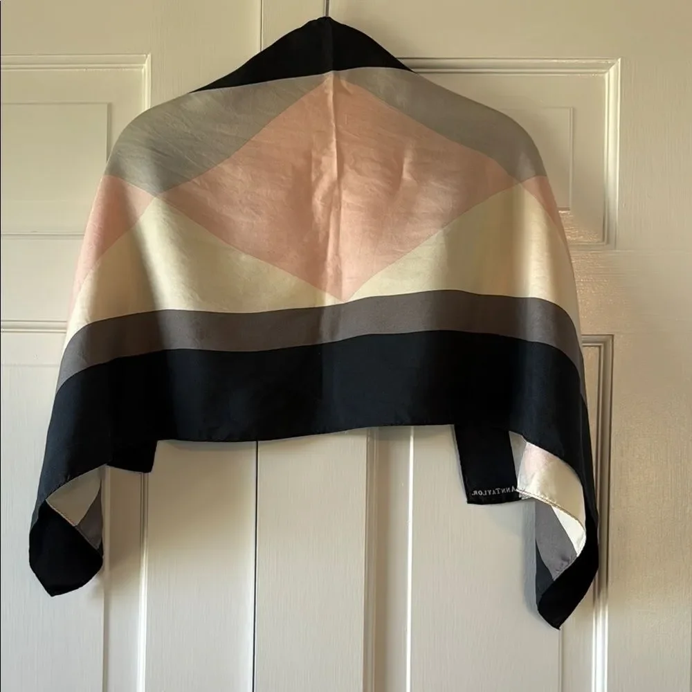 ANN TAYLOR Multicolor Geometric Silk Vintage Scarf Pink Black Cream Gray Oblong